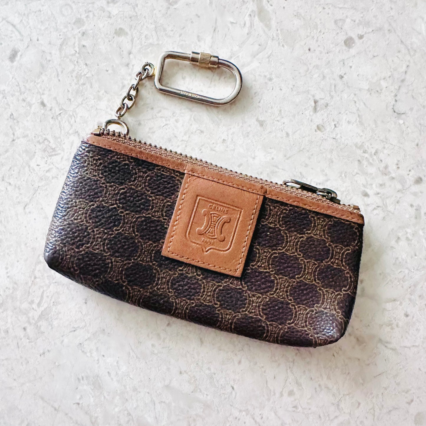 Celine Brown GHW Triomphe Macadam Monogram Logo GHW Key Cles Zip Pouch