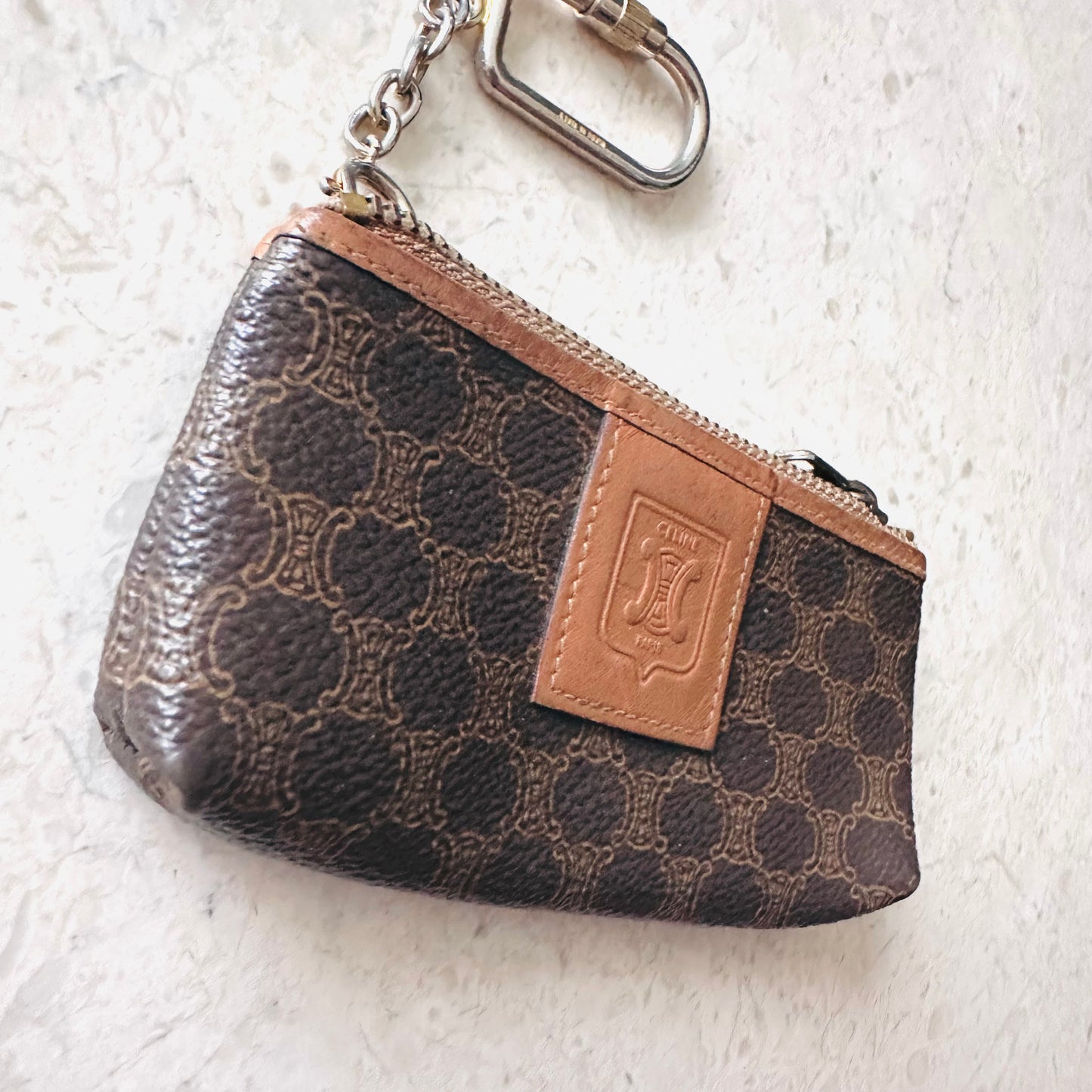 Celine Brown GHW Triomphe Macadam Monogram Logo GHW Key Cles Zip Pouch