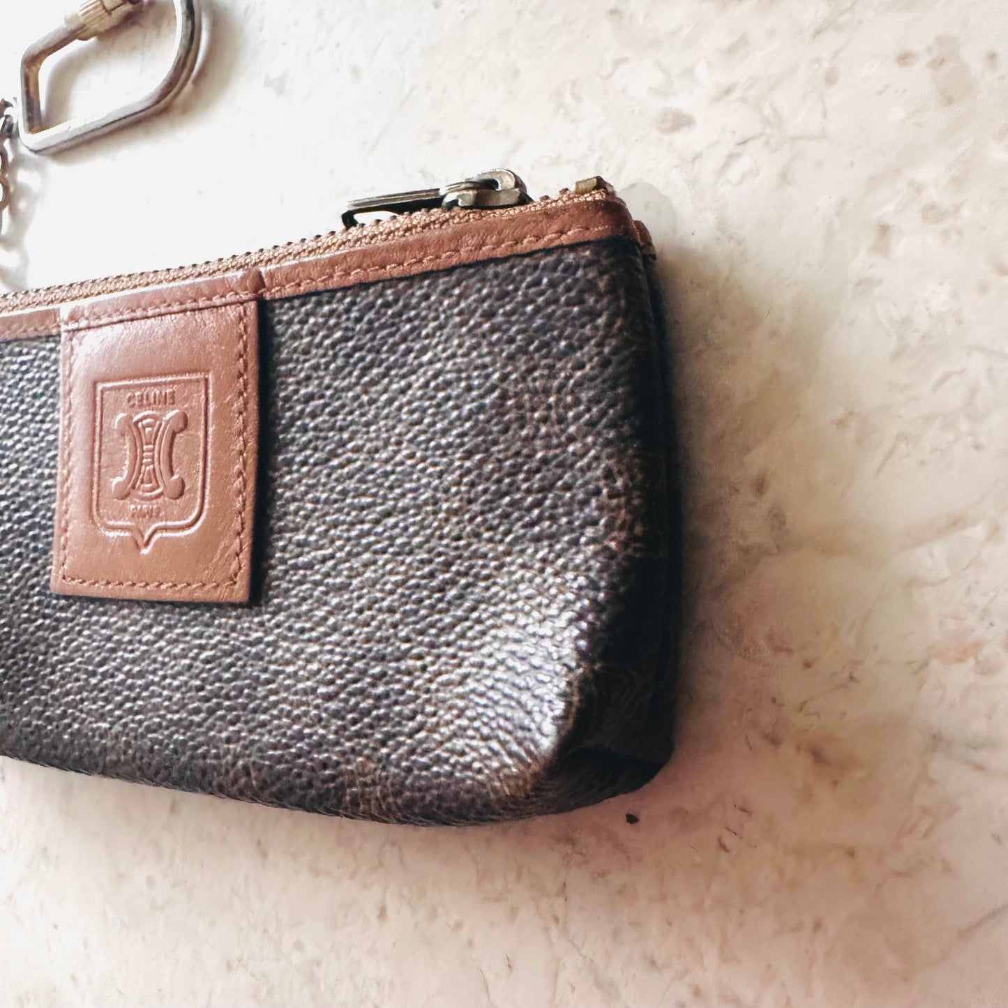 Celine Brown GHW Triomphe Macadam Monogram Logo GHW Key Cles Zip Pouch