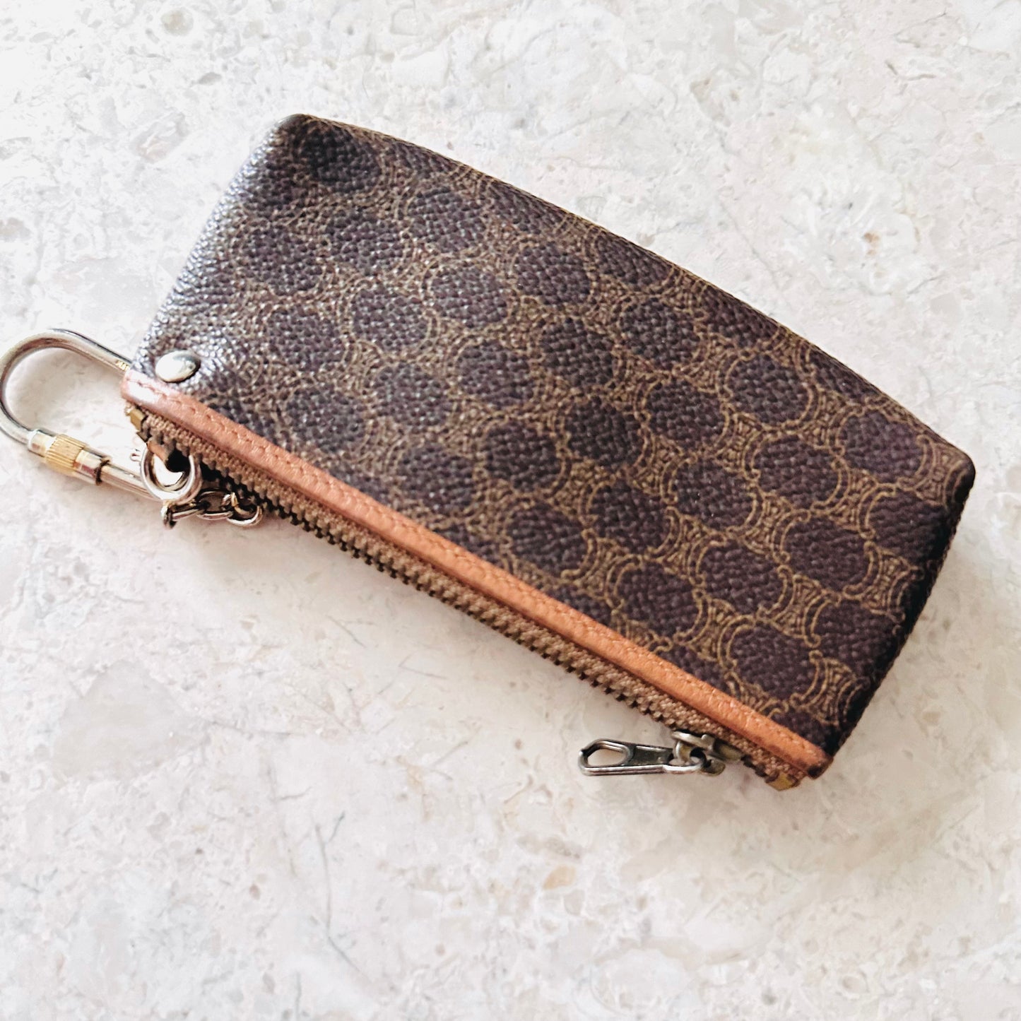 Celine Brown GHW Triomphe Macadam Monogram Logo GHW Key Cles Zip Pouch