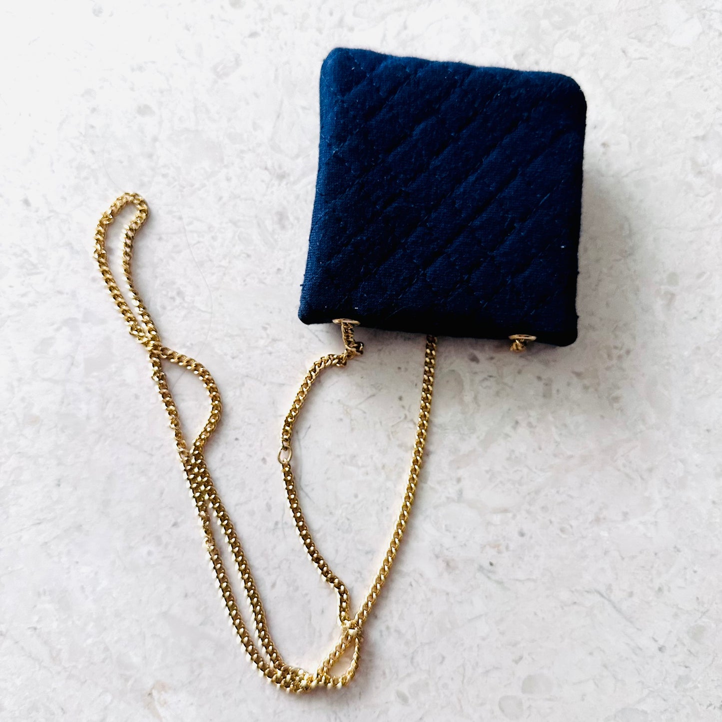 Chanel Navy Blue GHW Quilted Jersey Fabric CC Logo Vintage Flap Mini Shoulder Sling Bag