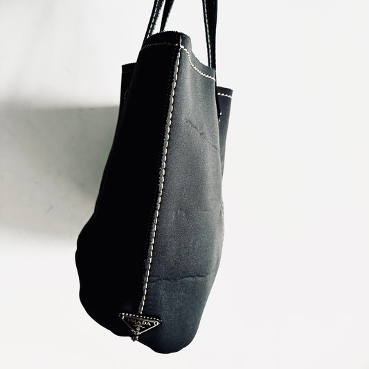 Prada Black Classic Monogram Logo Wide Shopper Shoulder Tote Bag