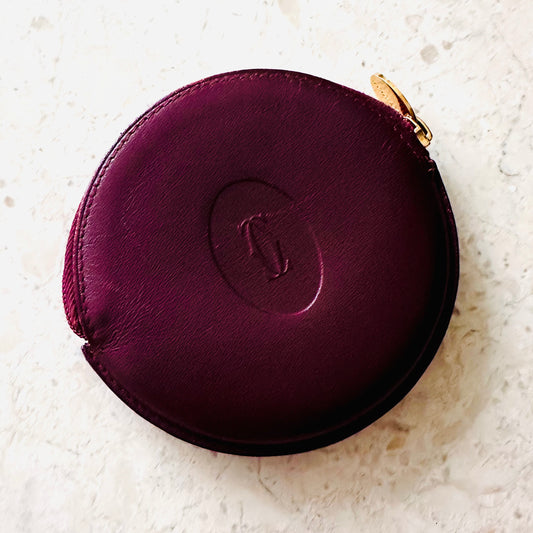 Cartier Must / Mast de Cartier Maroon Burgundy GHW Smooth Leather Round Coin Purse