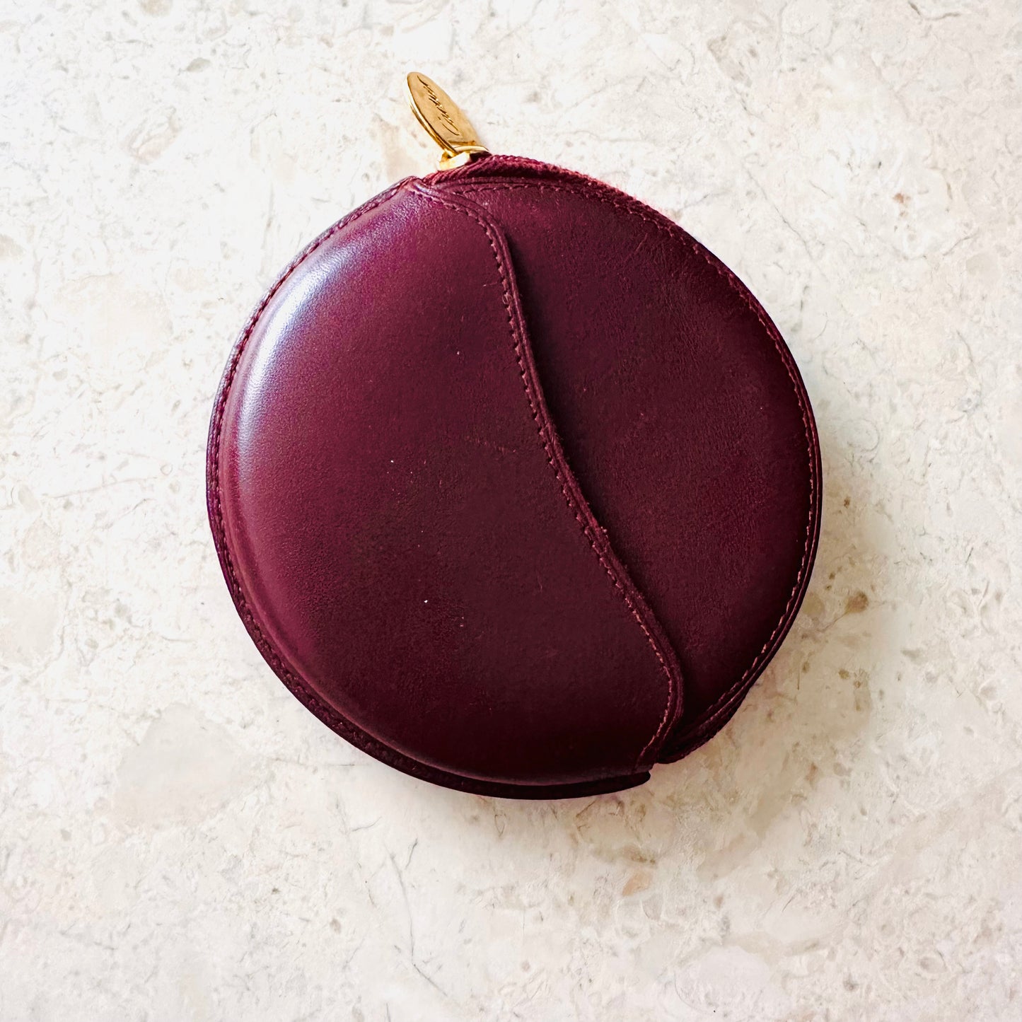 Cartier Must / Mast de Cartier Maroon Burgundy GHW Smooth Leather Round Coin Purse