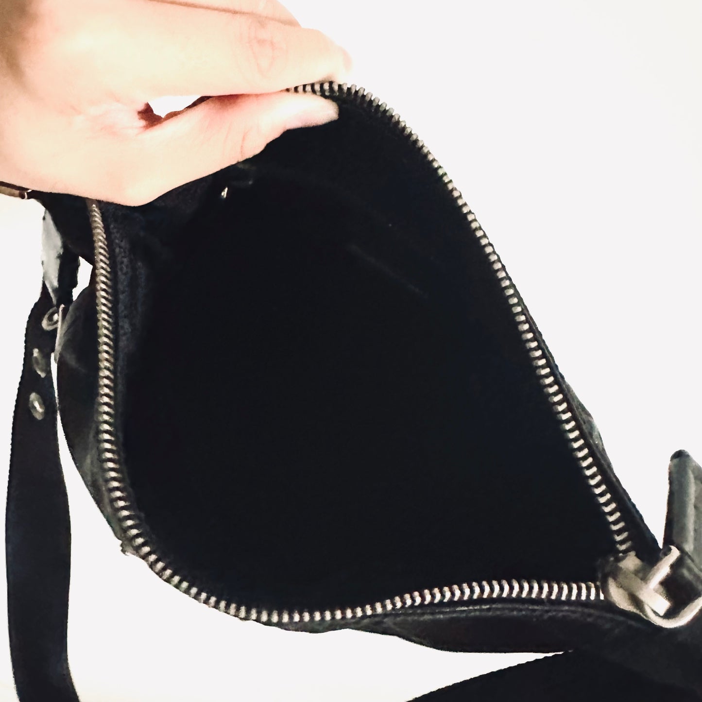 Prada Black Tessuto Classic Logo Nylon & Leather Small Hobo Shoulder Sling Bag