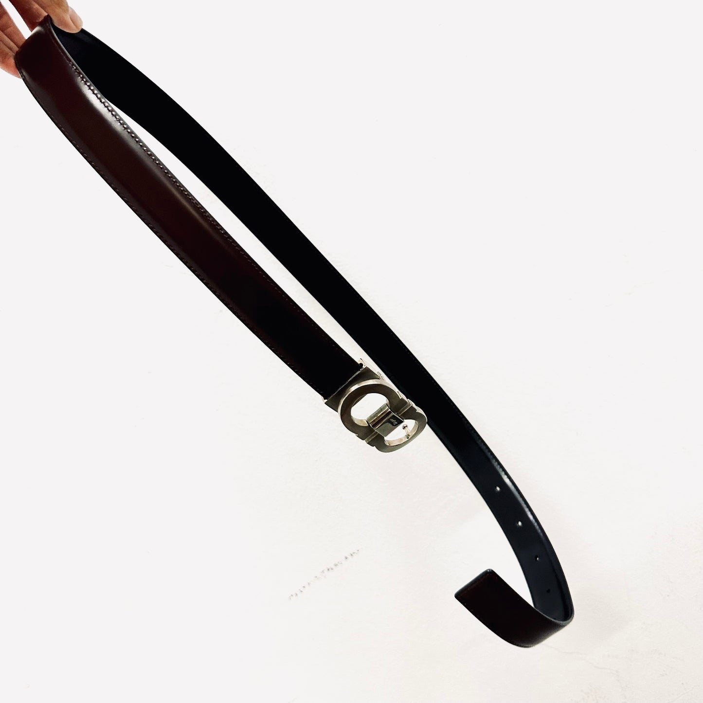 Salvatore Ferragamo Dark Brown Gancini Giant Monogram Logo Smooth Calfskin Classic Iconic Belt