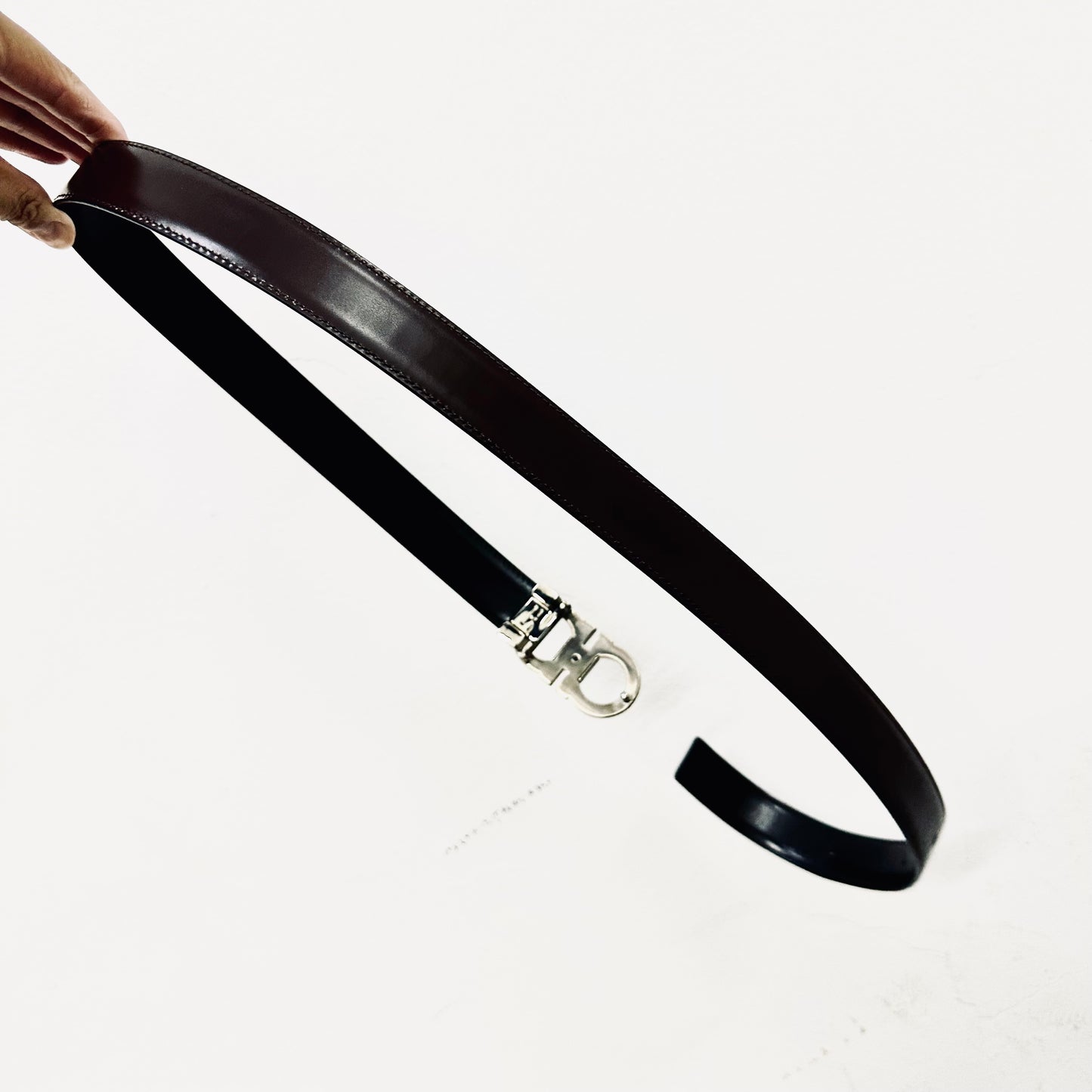 Salvatore Ferragamo Dark Brown Gancini Giant Monogram Logo Smooth Calfskin Classic Iconic Belt