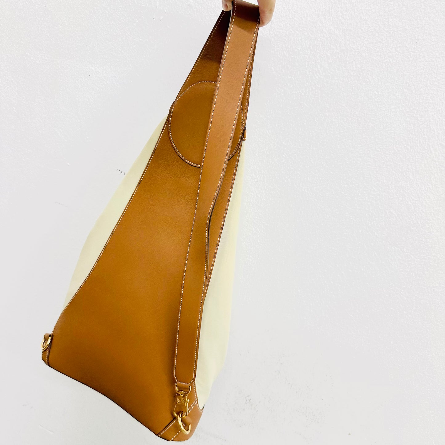 Loewe Anton Caramel Tan Brown / Cream Monogram Logo Shoulder Sling Bag