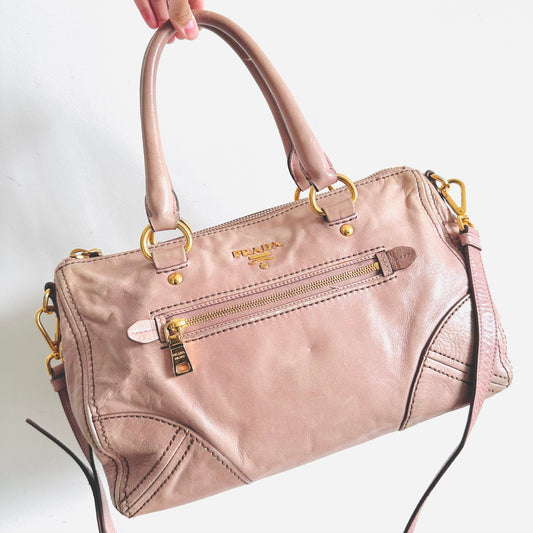 Prada Blush Pink GHW Classic Monogram Logo 2-Way Leather Shopper Shoulder Sling Tote Bag
