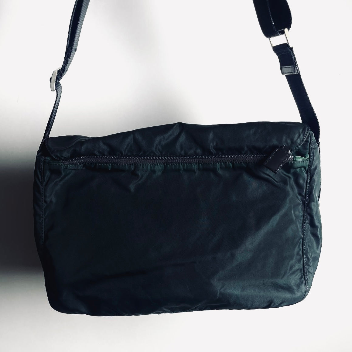 Prada Malachite Jade Green Tessuto Nylon Monogram Logo Classic Flap Shoulder Sling Bag