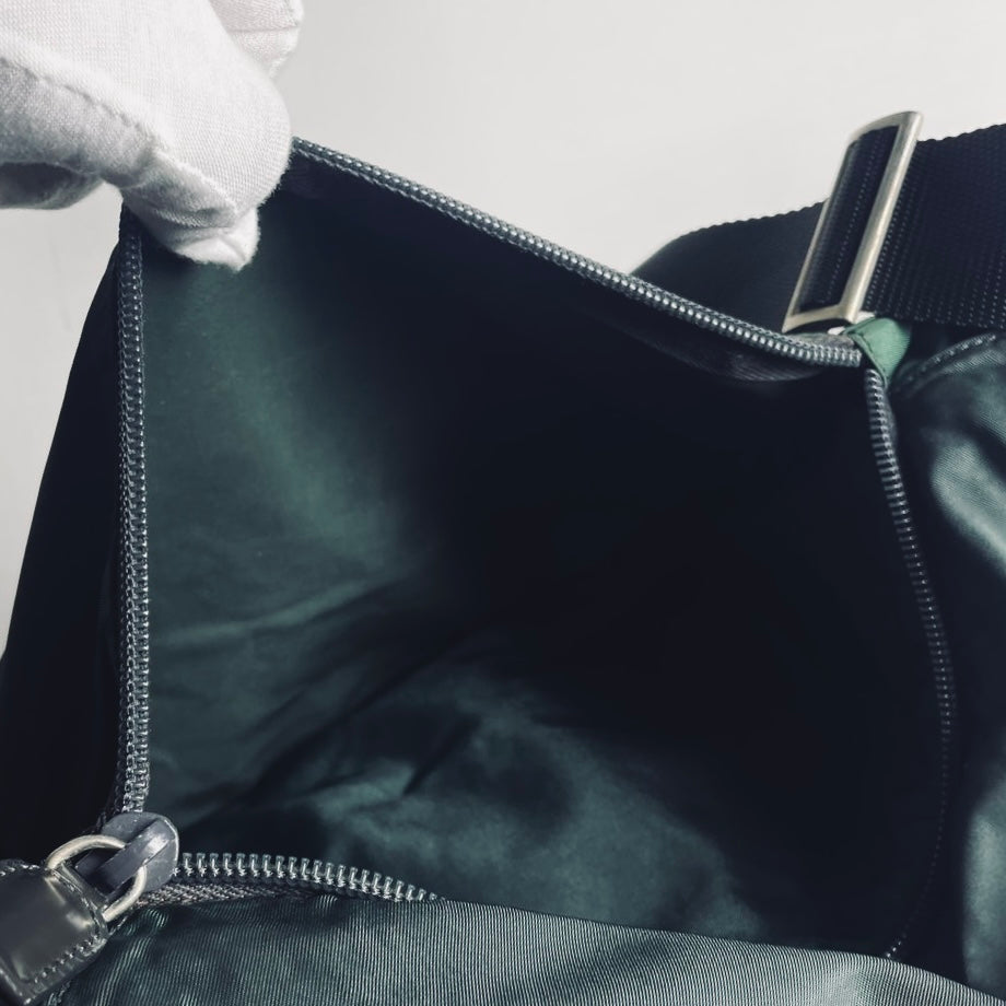 Prada Malachite Jade Green Tessuto Nylon Monogram Logo Classic Flap Shoulder Sling Bag
