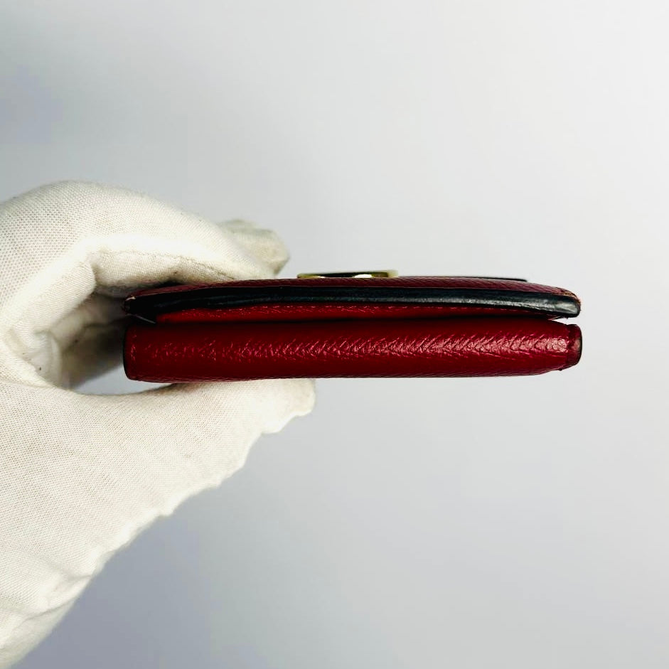Fendi Red GHW Giant FF Monogram Logo F-Is Calfskin Leather Flap Micro Trifold Compact Wallet