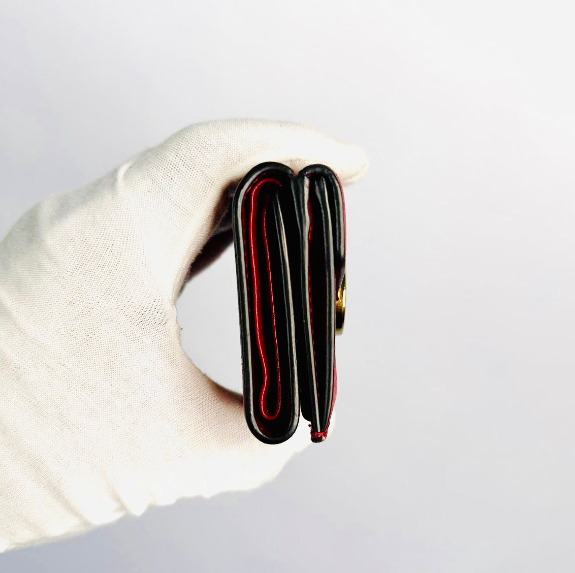 Fendi Red GHW Giant FF Monogram Logo F-Is Calfskin Leather Flap Micro Trifold Compact Wallet