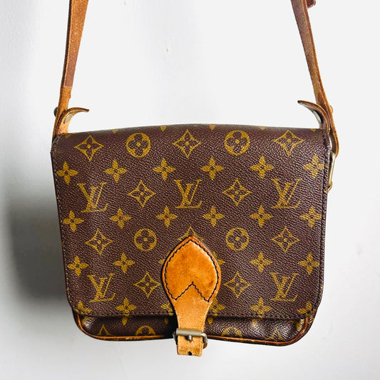 Louis Vuitton LV Cartouchiere Monogram Logo GHW Flap Vintage Shoulder Sling Bag
