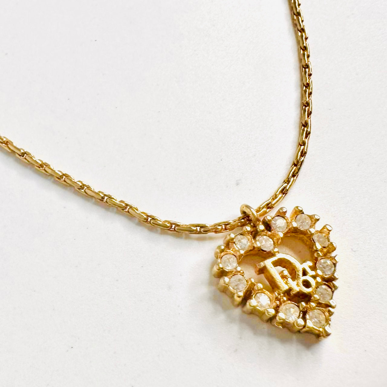 Christian Dior CD Giant Monogram Logo Gold Heart & Crystals Chain Bracelet
