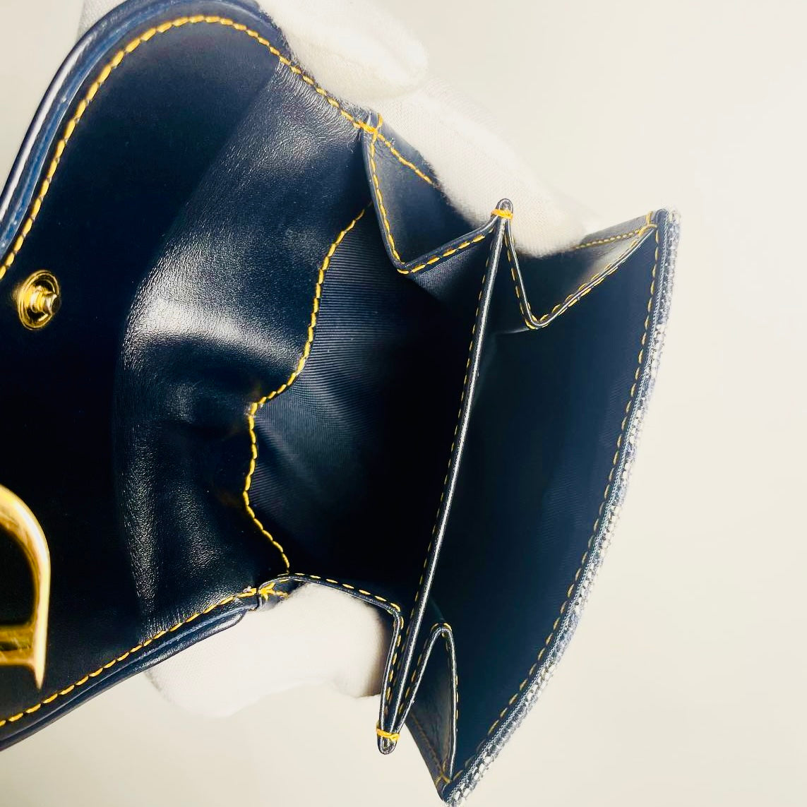 Christian Dior CD Navy Blue GHW Saddle Lotus Oblique Monogram Logo Flap Bifold Compact Wallet