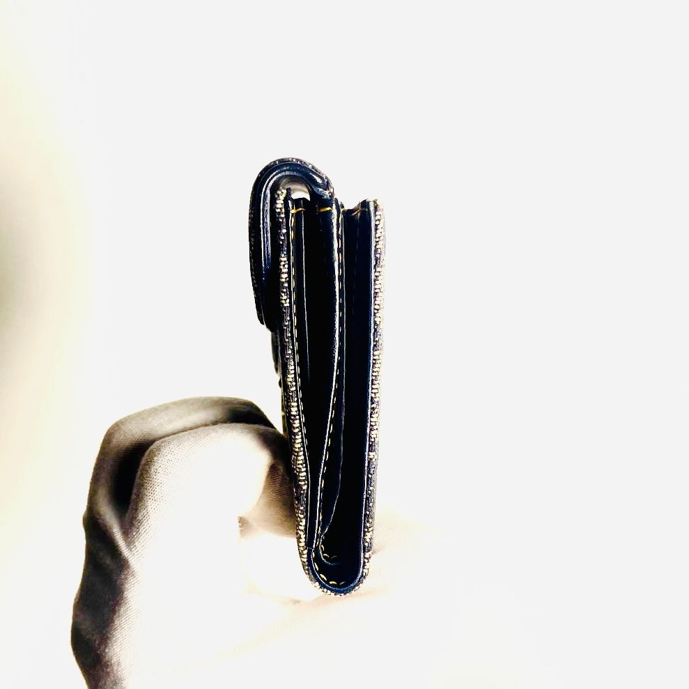 Christian Dior CD Navy Blue GHW Saddle Lotus Oblique Monogram Logo Flap Bifold Compact Wallet
