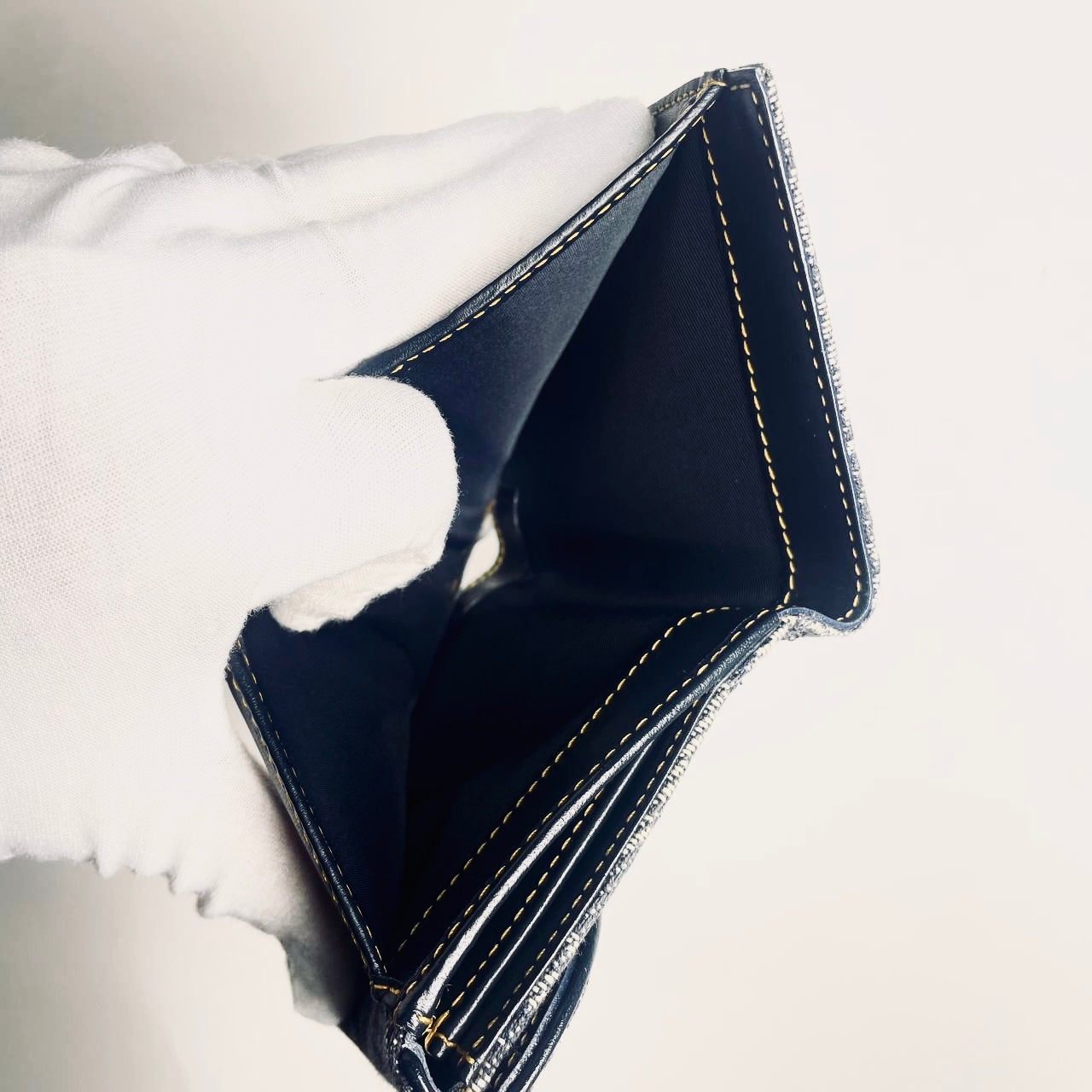 Christian Dior CD Navy Blue GHW Saddle Lotus Oblique Monogram Logo Flap Bifold Compact Wallet