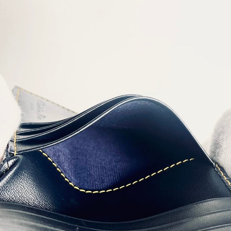 Christian Dior CD Navy Blue GHW Saddle Lotus Oblique Monogram Logo Flap Bifold Compact Wallet