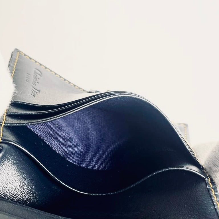 Christian Dior CD Navy Blue GHW Saddle Lotus Oblique Monogram Logo Flap Bifold Compact Wallet