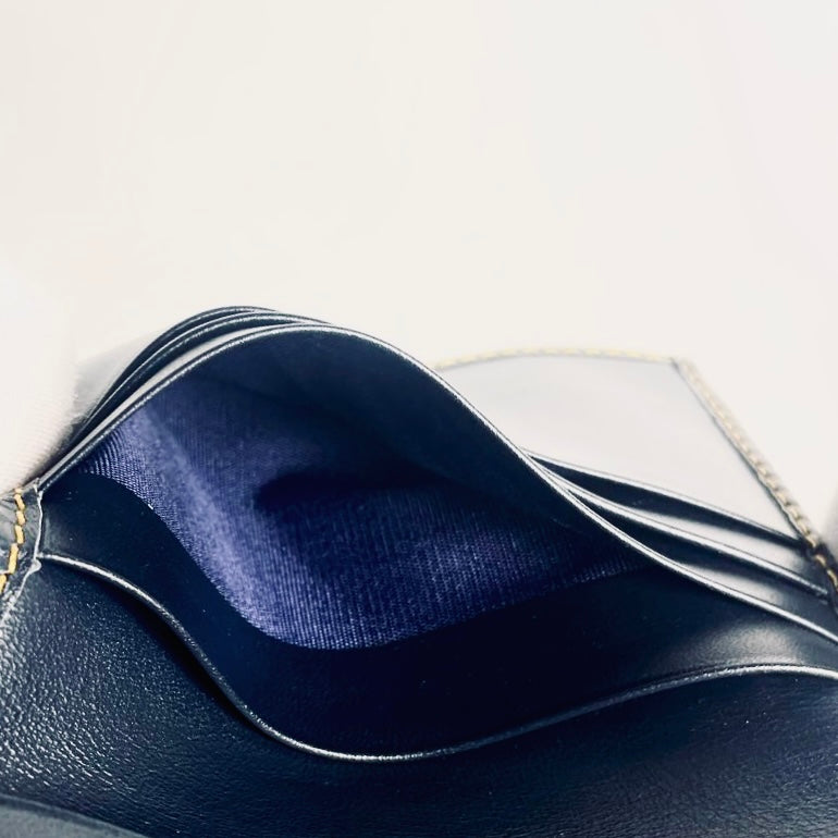 Christian Dior CD Navy Blue GHW Saddle Lotus Oblique Monogram Logo Flap Bifold Compact Wallet
