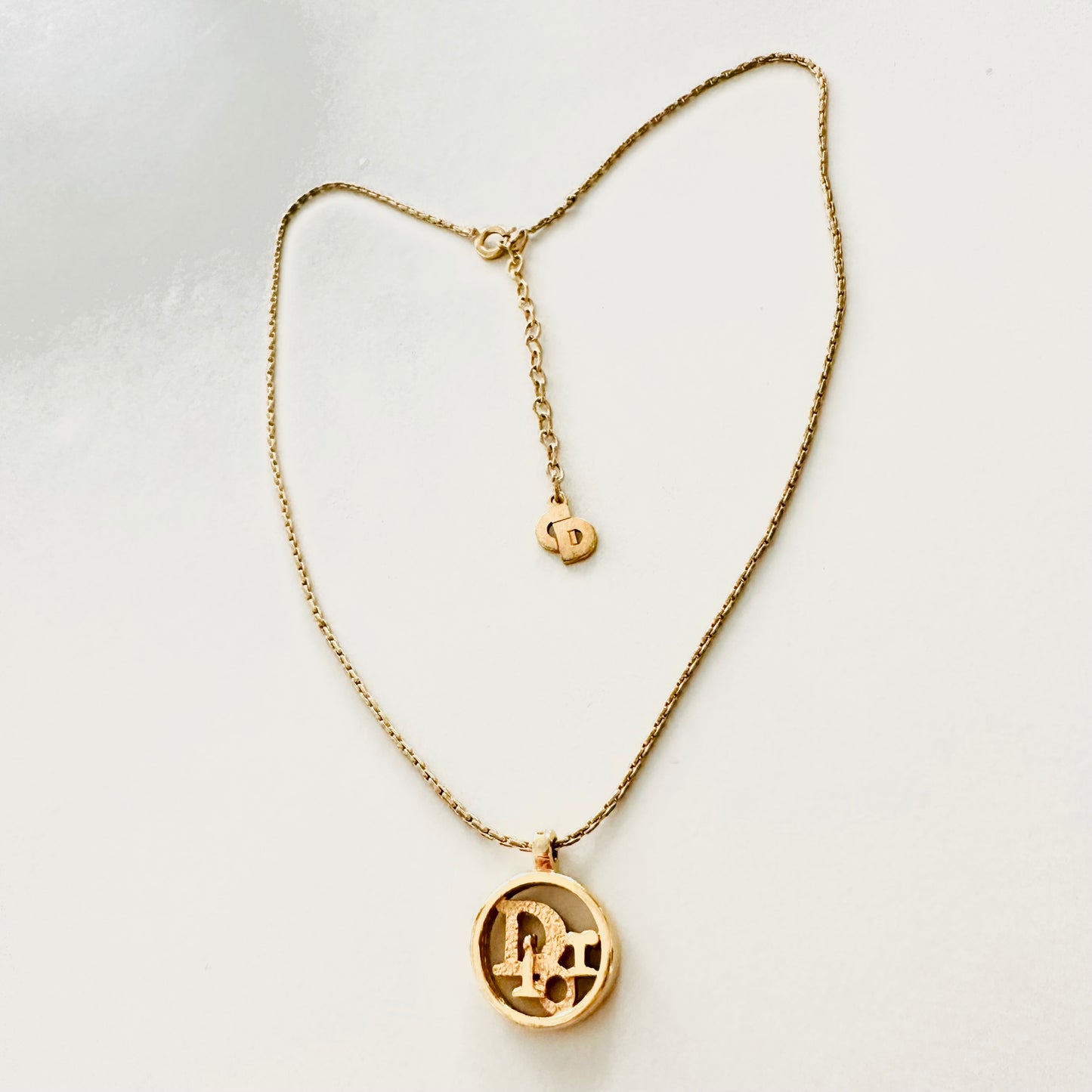 Christian Dior Round CD Monogram Logo Pendant Signature Classic Gold Vintage Necklace