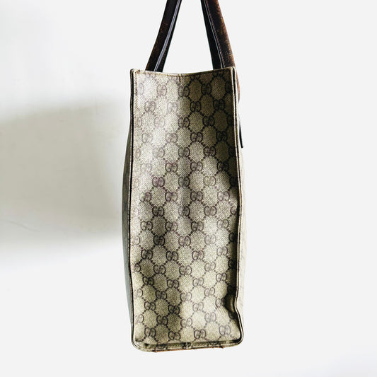 Gucci Supreme Beige / Brown GG Monogram Logo Vertical Tall Top Handle Structured Shoulder Tote Bag