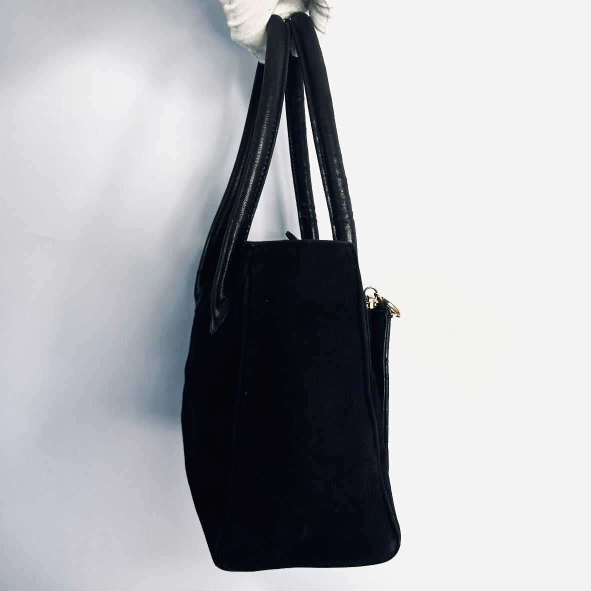 Christian Dior CD Medium Lady Dior Black GHW Quilted Cannage Lambskin & Suede Top Handle Shopper Shoulder Bag