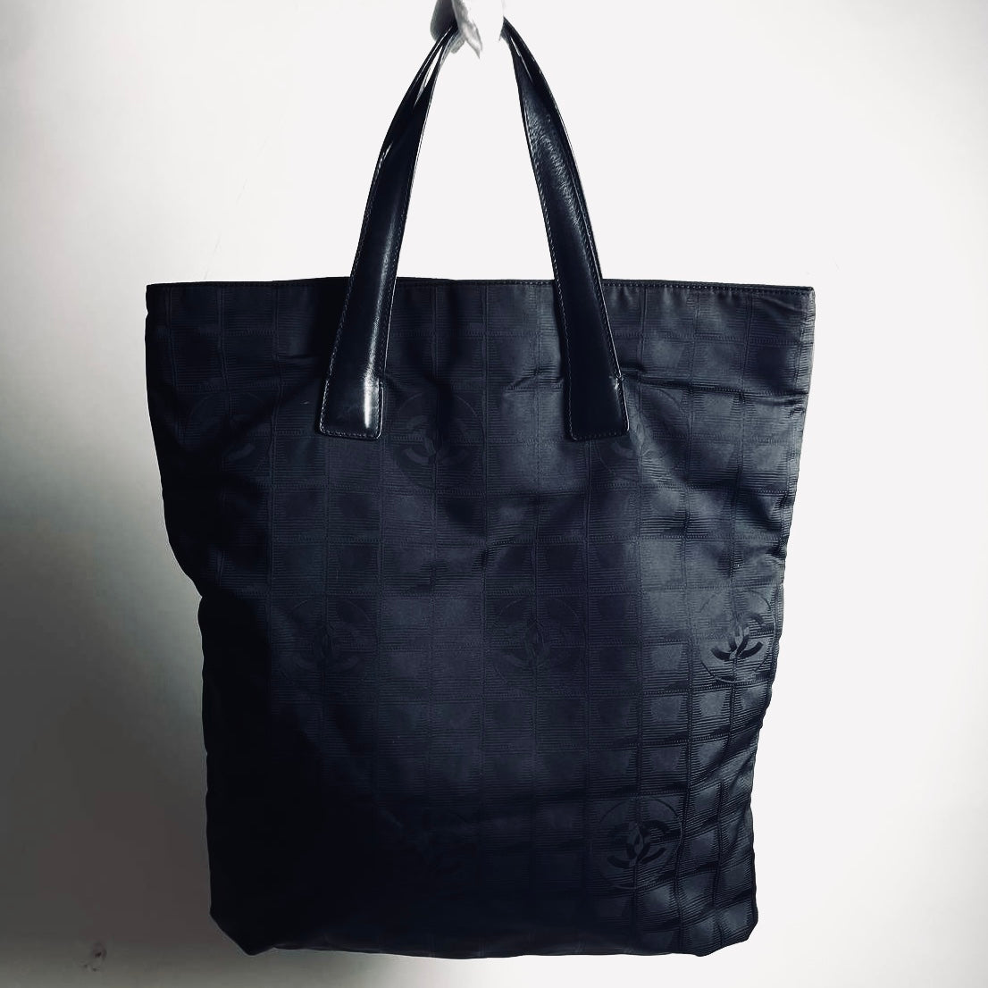 Chanel Black Travel Line Quilted Jacquard CC Monogram Logo Tall Vertical Shopper Tote Bag 6s
