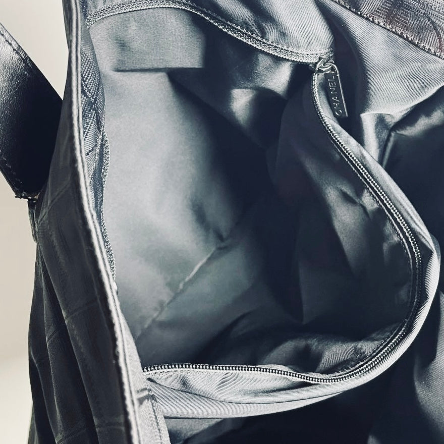 Chanel Black Travel Line Quilted Jacquard CC Monogram Logo Tall Vertical Shopper Tote Bag 6s