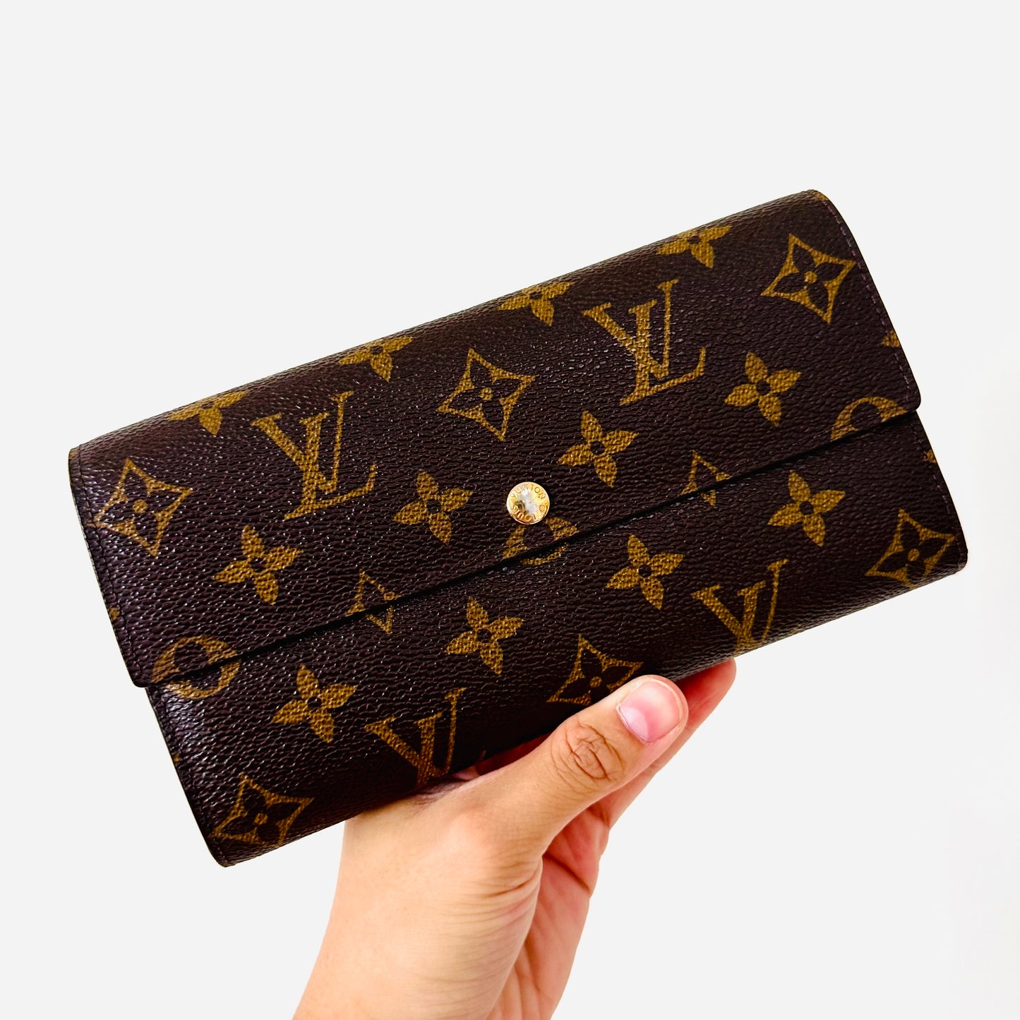 Louis Vuitton LV Monogram Logo GHW Sarah Flap Long Wallet