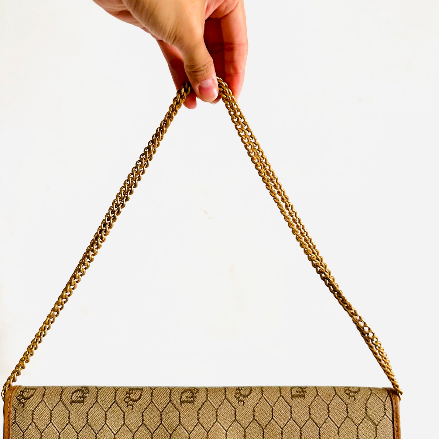 Christian Dior CD Beige GHW Honeycomb Oblique Monogram Logo GHW 2-Way Vintage Shoulder Sling Bag