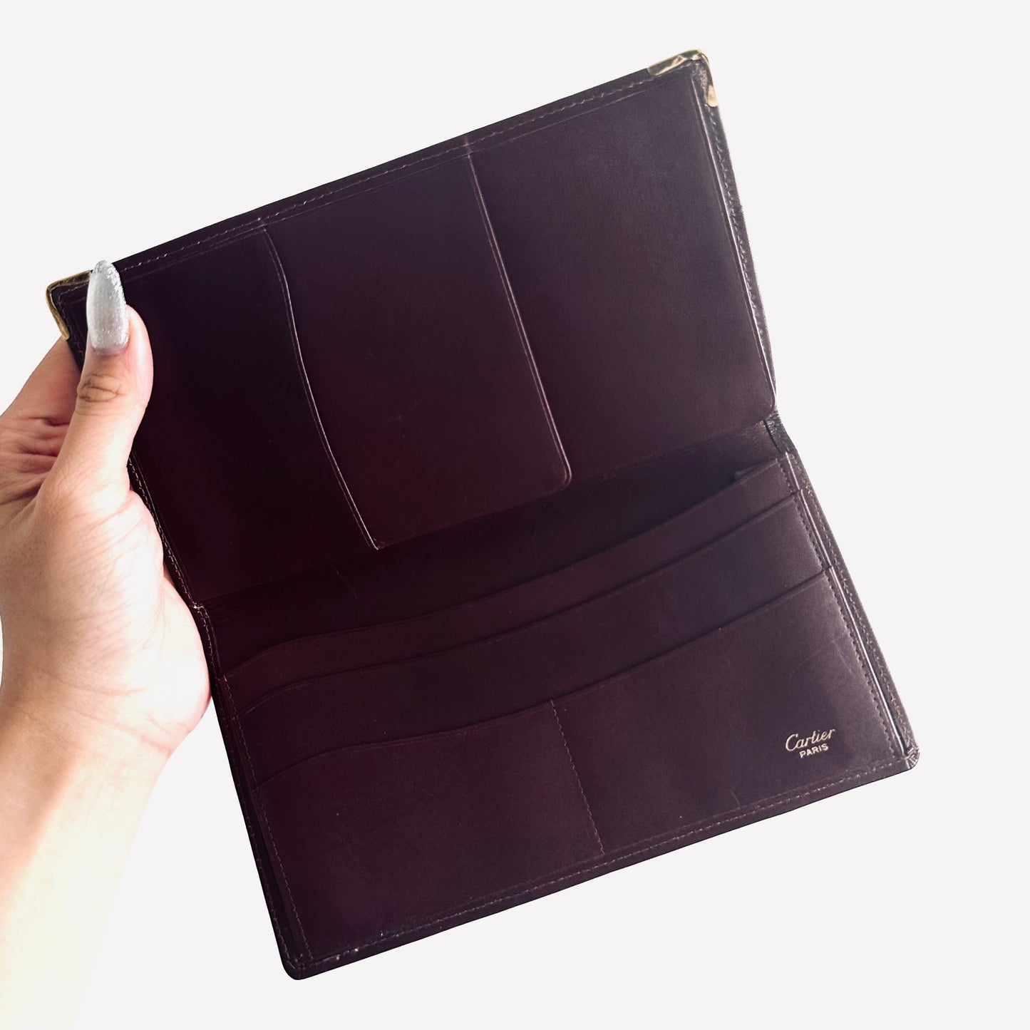 Cartier Must / Mast de Cartier Maroon Burgundy GHW Smooth Leather Bifold Long Wallet