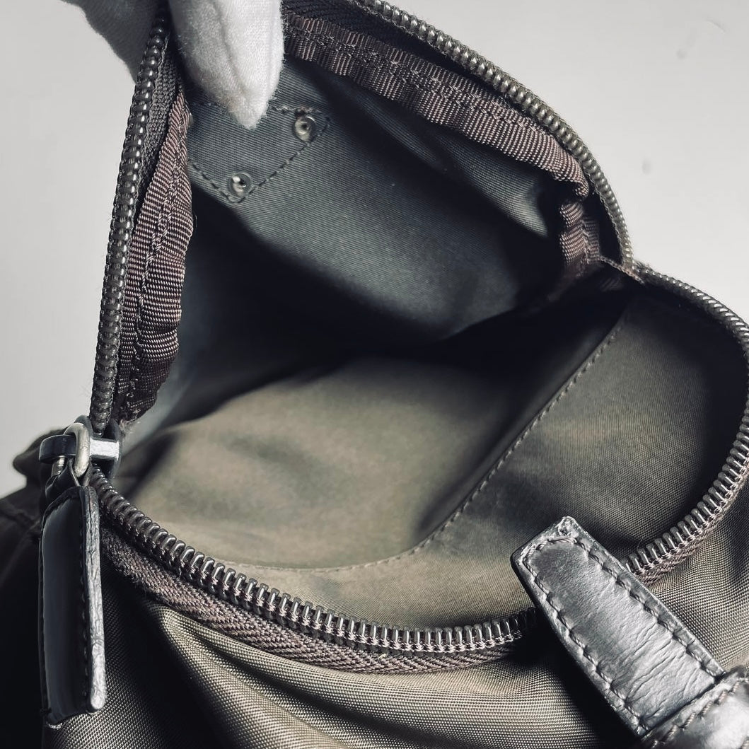 Prada Khaki Tessuto Classic Monogram Logo Nylon & Leather Small Backpack Bag
