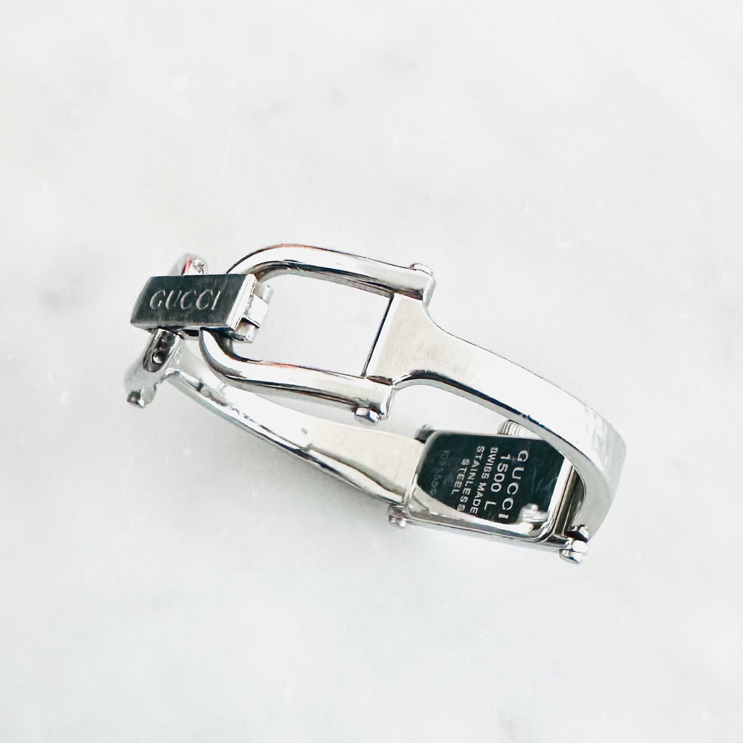 Gucci Pink MOP Mother Of Pearl Rectangular Dial Stainless Steel Bracelet Bangle 12MM 1500L Watch