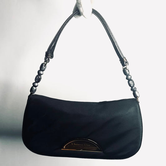 Christian Dior CD Malachite Jade Green Malice GHW Monogram Logo & Leather Hobo Baguette Flap Pochette Shoulder Bag
