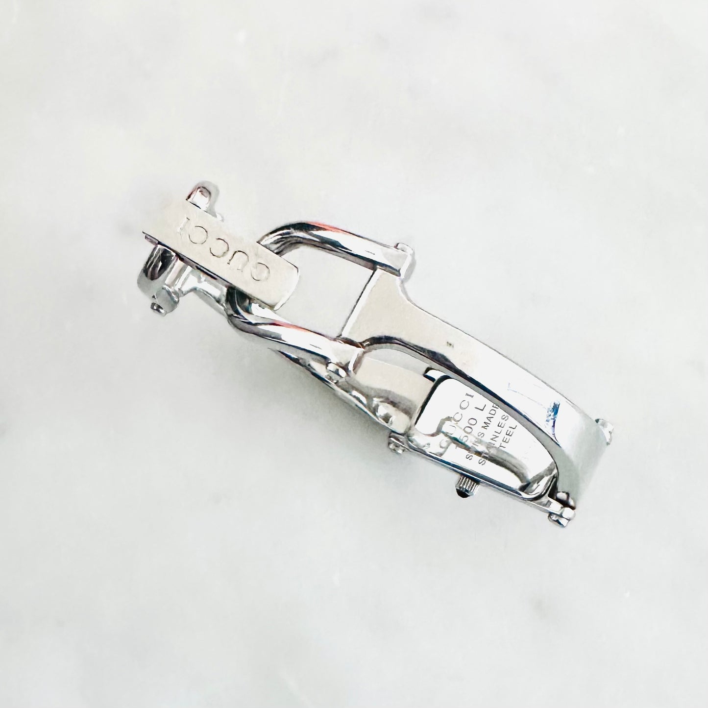 Gucci Pink MOP Mother Of Pearl Rectangular Dial Stainless Steel Bracelet Bangle 12MM 1500L Watch