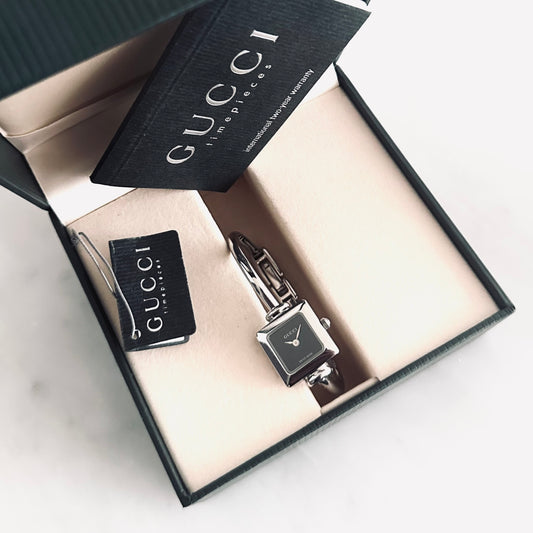 Gucci Black Dial Square 20MM Stainless Steel Quartz Watch 1900L