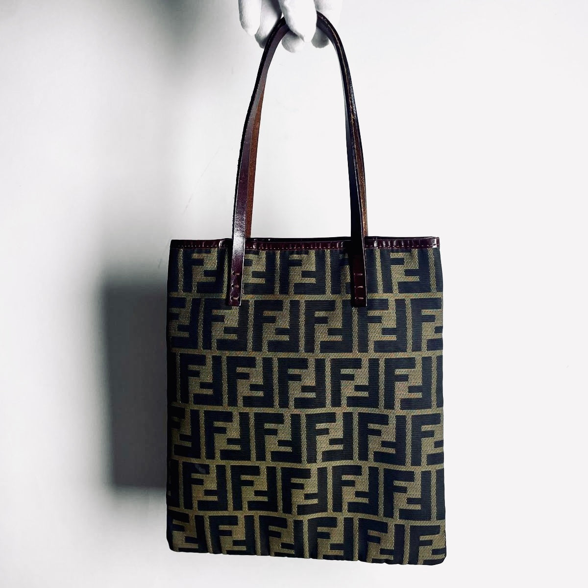 Fendi Zucca Brown FF Monogram Logo Small Shopper Tote Bag With Pouch