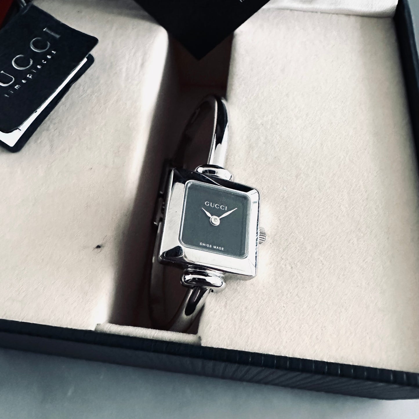 Gucci Black Dial Square 20MM Stainless Steel Quartz Watch 1900L