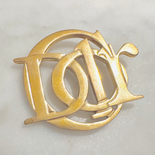 Christian Dior CD Giant Monogram Logo Gold Pin Brooch