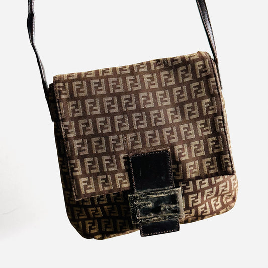 Fendi Dark Brown Zucca FF Monogram Logo Flap Shoulder Sling Bag