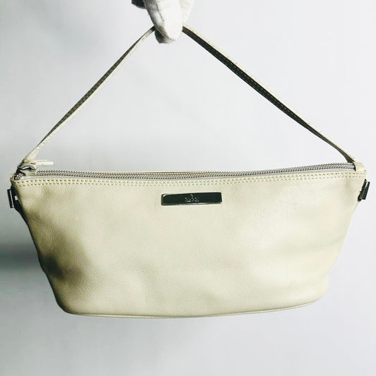 Gucci GG Ivory Off White Leather Monogram Logo Mini Hobo Pochette Accessories Shoulder Bag