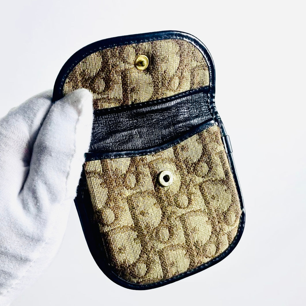 Christian Dior CD Brown GHW Oblique Monogram Logo Flap Coin Pouch Case Wallet