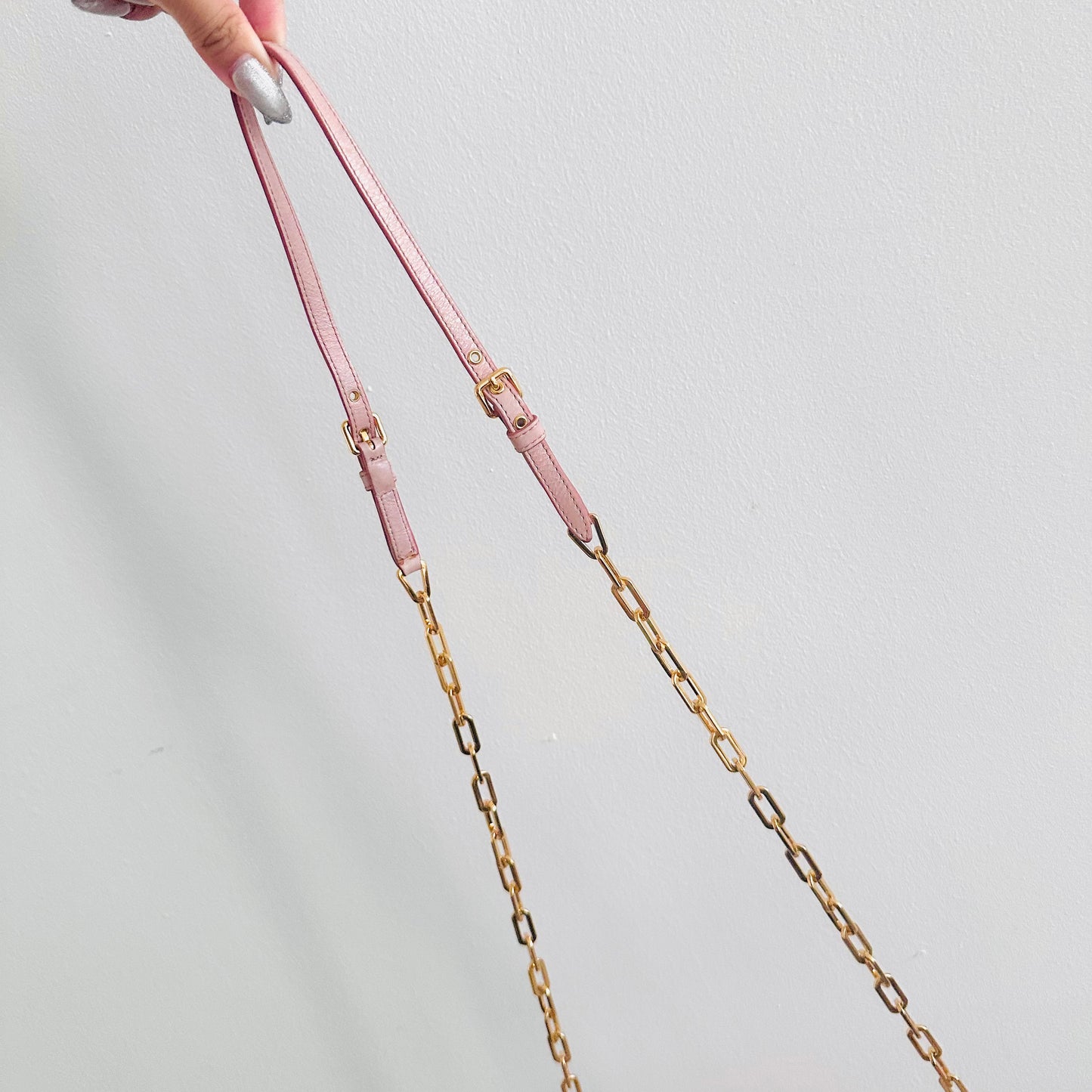 Miu Miu Pink GHW Matelasse Lux Leather Monogram Logo Wallet On Chain WOC Shoulder Sling Bag