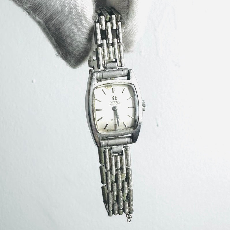 Omega De Ville White Rectangular Dial Stainless Steel Automatic 20MM Vintage Watch
