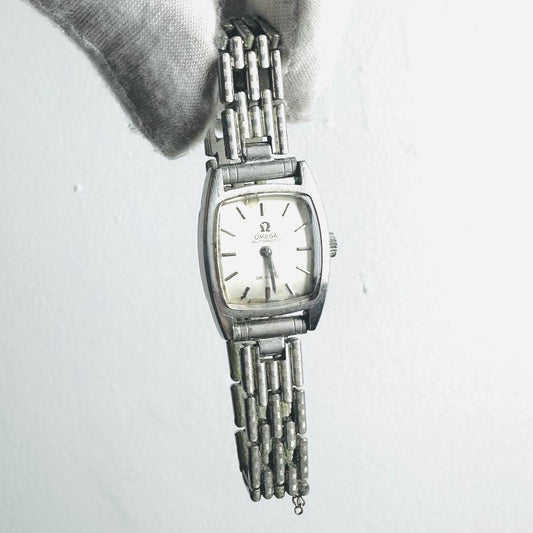 Omega De Ville White Rectangular Dial Stainless Steel Automatic 20MM Vintage Watch