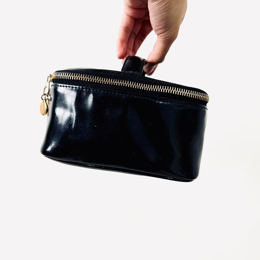 Chanel Black GHW Giant CC Logo Patent Leather Vanity Case Vintage Top Handle Bag 4s