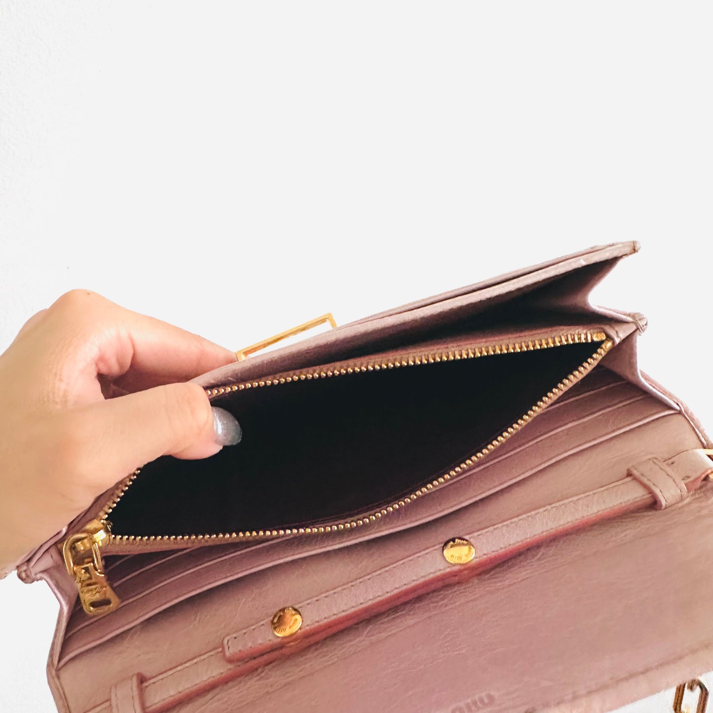 Miu Miu Pink GHW Matelasse Lux Leather Monogram Logo Wallet On Chain WOC Shoulder Sling Bag