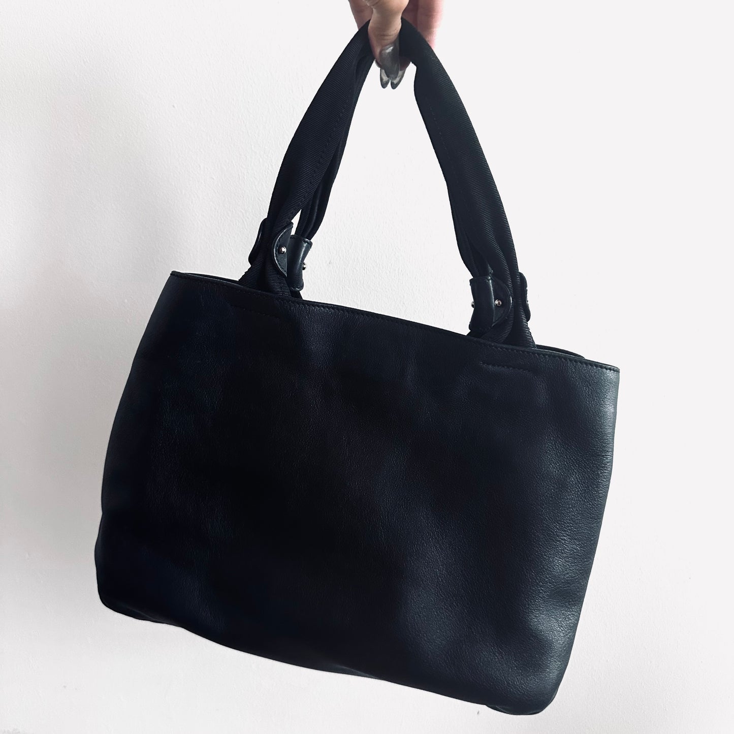 Salvatore Ferragamo Vara Black Leather Monogram Logo Bow Tote Bag